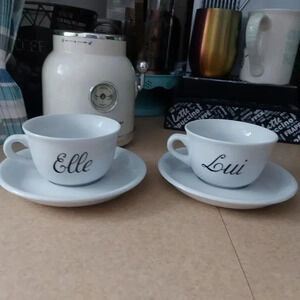 Lubiana | Elle & Lui (him and her) 2 Small  Coffee Cappuccino Cups & 2 Saucers